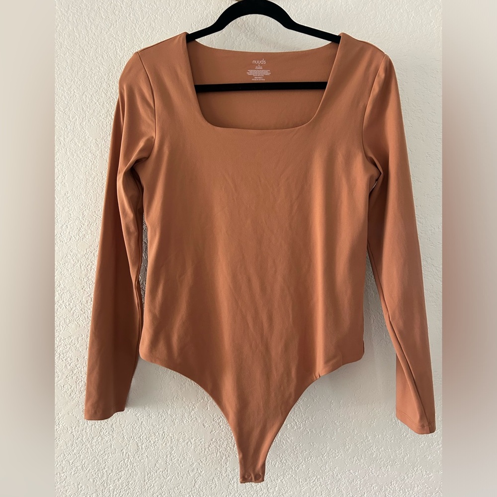 Nuuds Double Lined Square Neck Thong Bodysuit Light Terracotta Size L